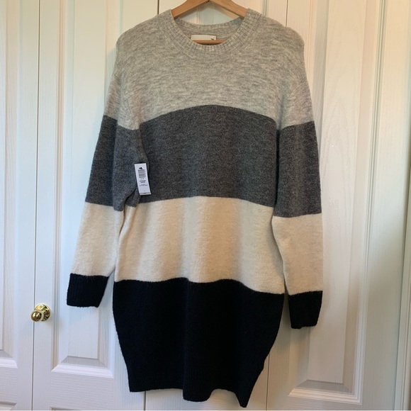 BNWT Aritzia Wilfred Cream Grey Black Cipriana Alpaca Wool Blend Sweater Dress - Picture 4 of 14